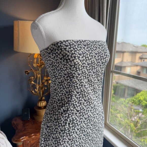 Vintage Y2K Le Chateau Black Floral Strapless Tube Dress - Picture 5 of 14